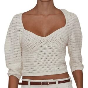 Le Jean Linen Crochet Top in Sand 2